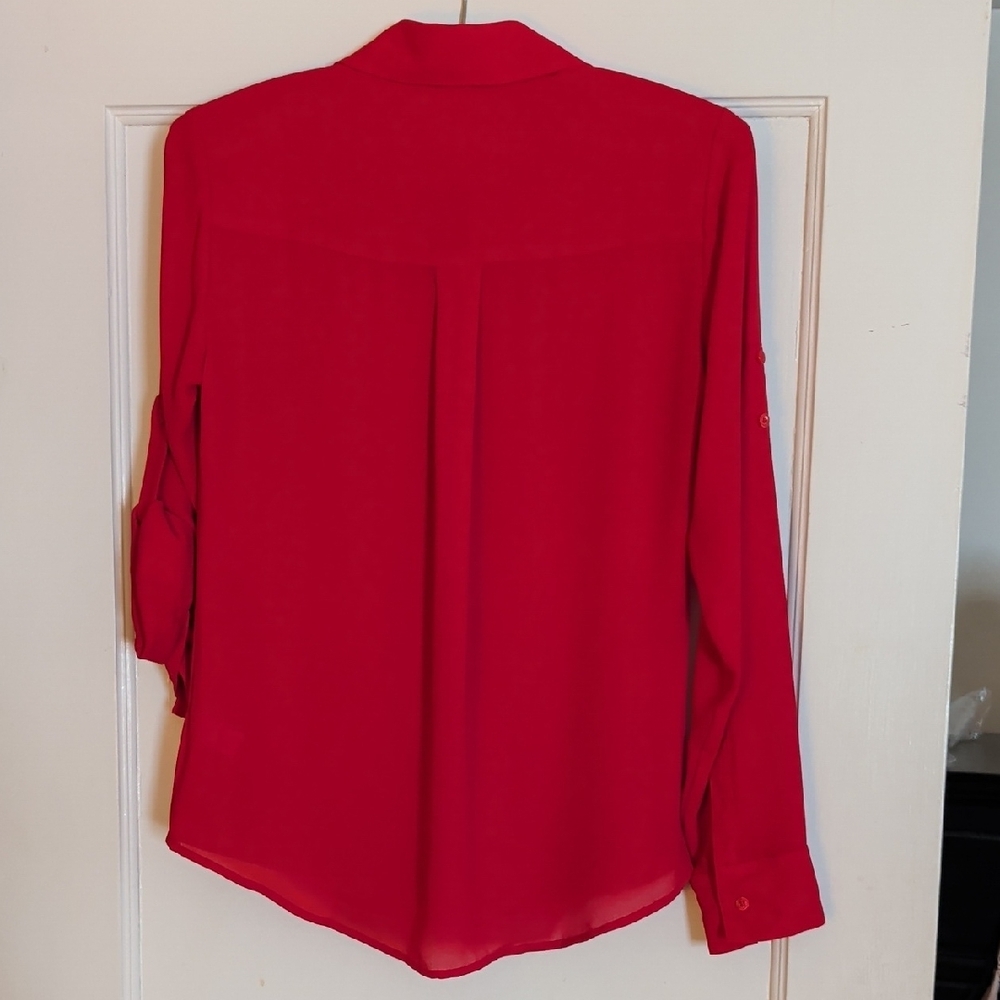 Red Button-Up Collared Blouse NWT - image 3